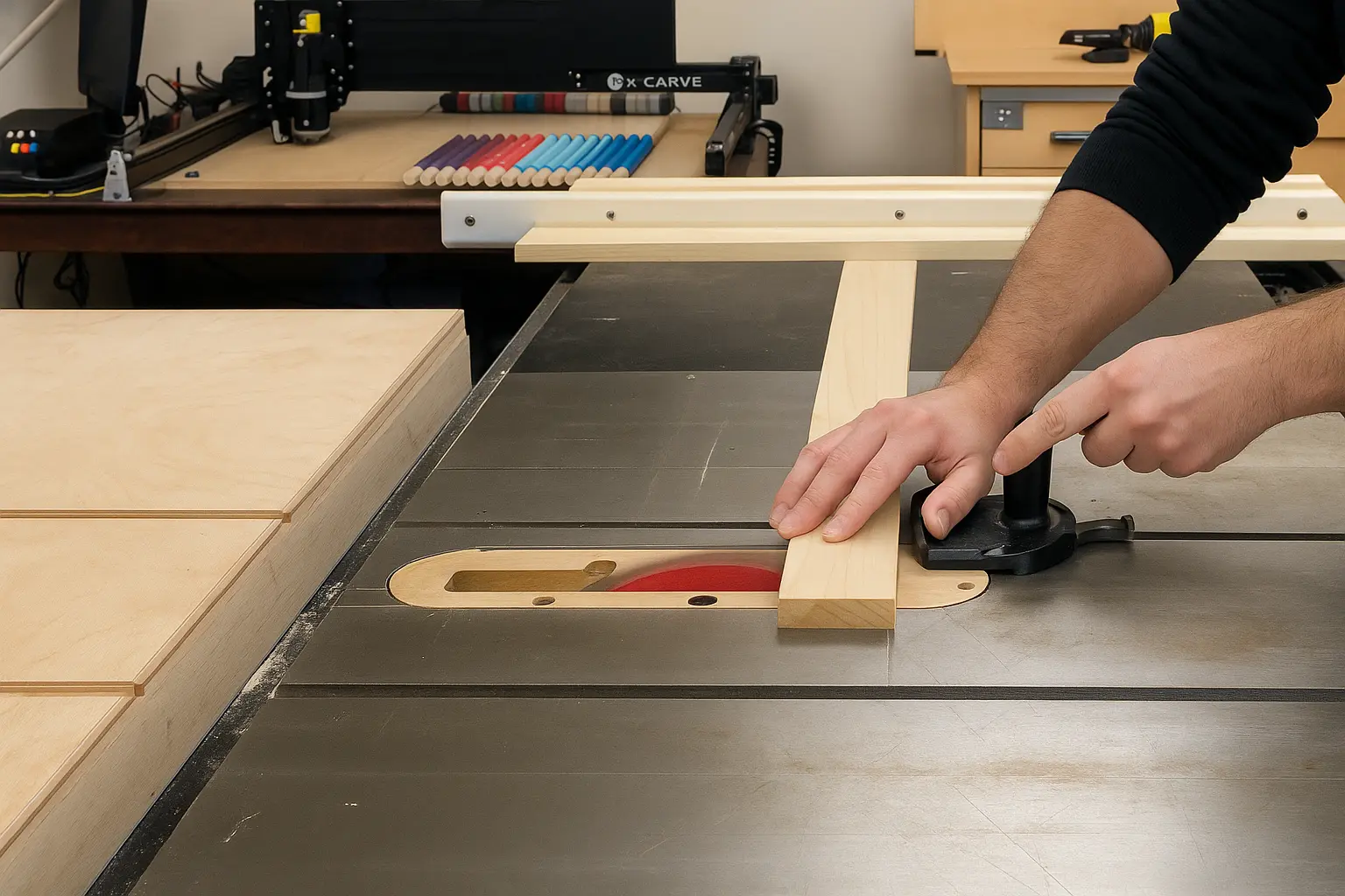 Cutting legs to size on table saw